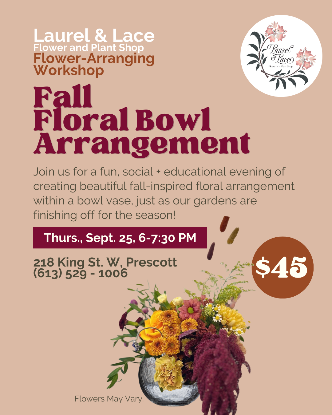 Fall Floral Bowl Arrangement Workshop