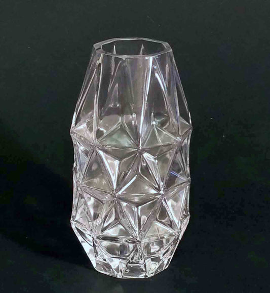 Clear Glass Diamond Pattern Vase, 8"