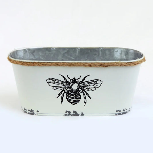 Small White Metal Bee Container with Liner