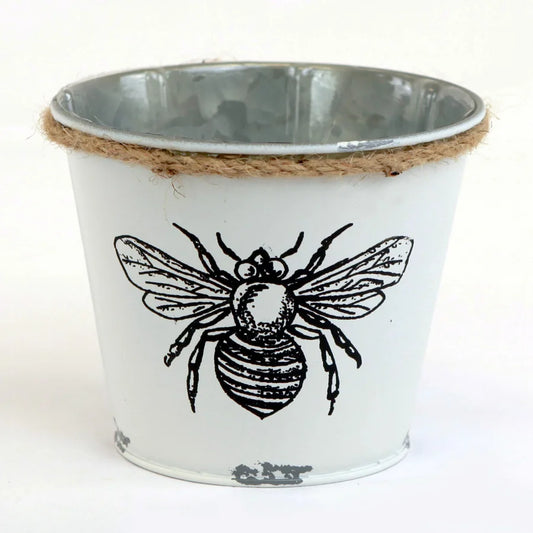 Small White Metal Bee Bucket with Liner