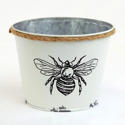 Large White Metal Bee Bucket with Liner