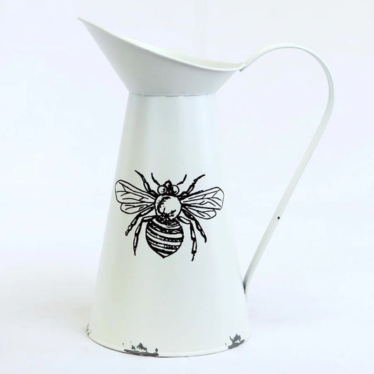White Metal Bee Watering Can